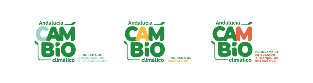 Logotipos de los tres ejes de la Estrategia Andaluza para el Cambio Climático
